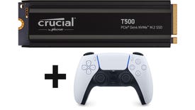 crucial t500 ssd + ps5 controller shown together