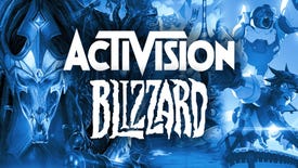The Activision Blizzard logo against a backdrop of characters from the company's games