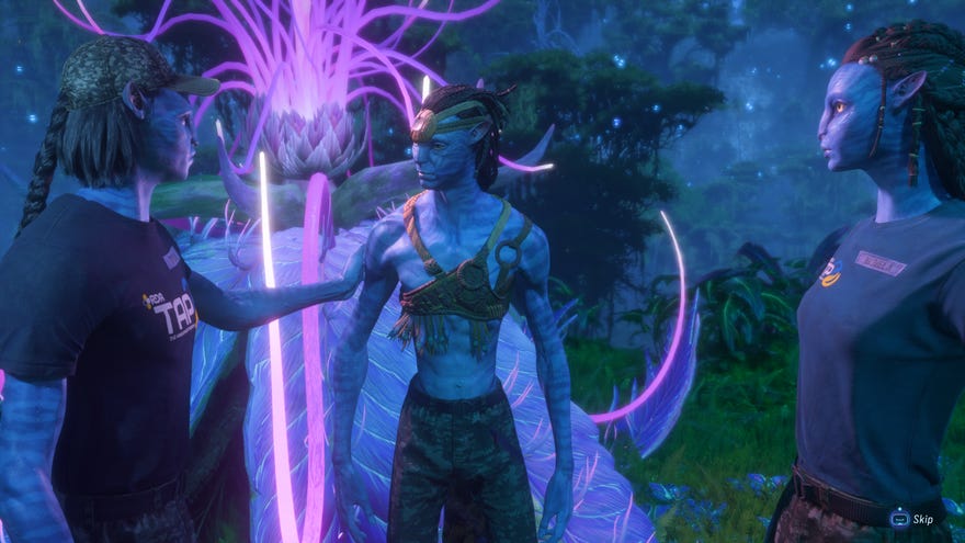 You and your Na'vi friends gather in Avatar: Frontiers of Pandora.