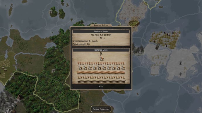 A tooltip summary of the player's defence units in Dominions 5