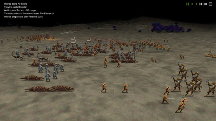 Two mythical armies fighting among sand dunes in Dominions 5