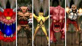 Pixel art of five Doom enemies