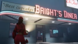 The player character shines a flashlight on Bright's Diner in Fortnite experience Alan Wake: Flashback