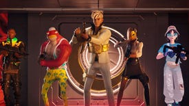 A line-up of characters from Fortnite's Chapter 4 Season 4, including a muscled fish man, an anime girl, that guy from the internet meme and a secret-agent looking fella.