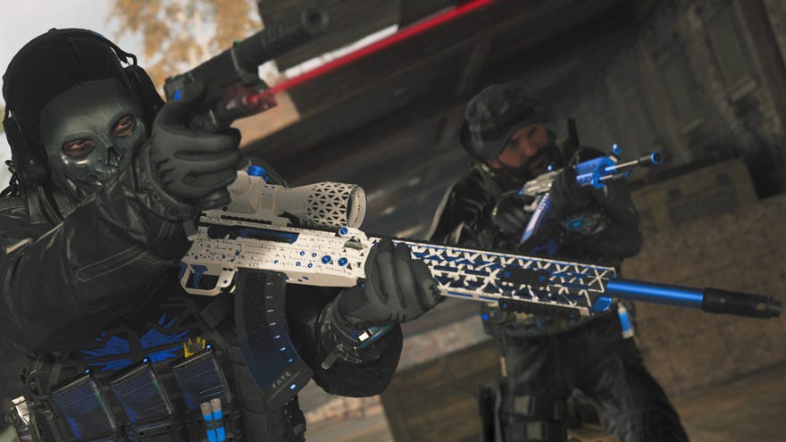 A screenshot from Modern Warfare 3 showing Lieutenant Simon "Ghost" Riley and Captain John Price with their weapons ready.