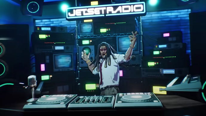 A DJ spins decks in the Jet Set Radio reboot