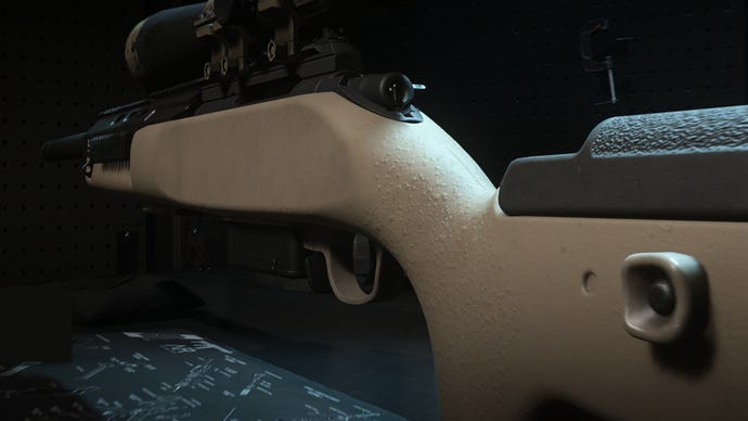 A close-up of the LA-B 330 Sniper Rifle in the Modern Warfare 2 Gunsmith screen.