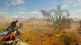 The logo for Monster Hunter Wilds from its reveal trailer, showing a desert wasteland and a hunter on the back of a monster