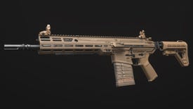 A close-up of the BAS-B Battle Rifle in Modern Warfare 3.