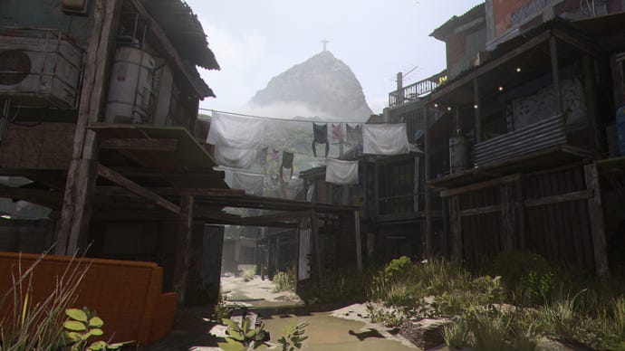 An establishing shot of the Modern Warfare 3 map Favela.