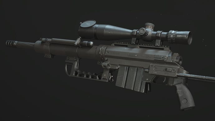 A close-up of the FJX Imperium Sniper Rifle in Modern Warfare 3.