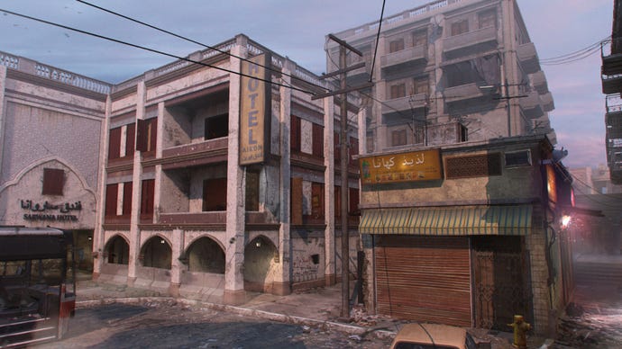 An establishing shot of the Modern Warfare 3 map Karachi.