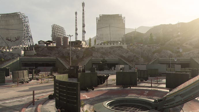 An establishing shot of the Modern Warfare 3 map Orlov Military Base.