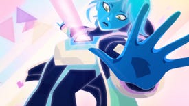 Main character Luce transforming into a superhero in Nova Hearts - a close-up sequence showing the character in wild colours with beams of light flying out of her chest