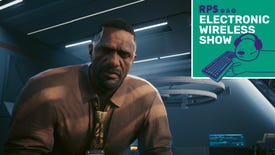 Solomon Reed in Cyberpunk 2077: Phantom Liberty. The Electronic Wireless Show Podcast logo is in the top right corner
