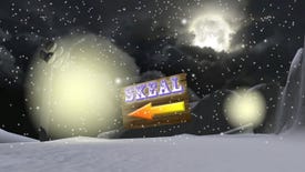 The moon over a slalom slope in a Skeal screenshot.