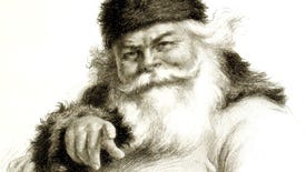 An old drawing of Santa Claus pointing his finger at you