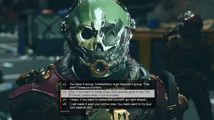 Bethesda has shown some of Starfield's points-based persuasion system for dialogue, for which there's already more than 250,000 recorded lines.