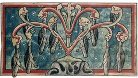 A medieval manuscript illustration of geese growing from barnacles, as seen on The Barnacle Goose Experiment's title art.