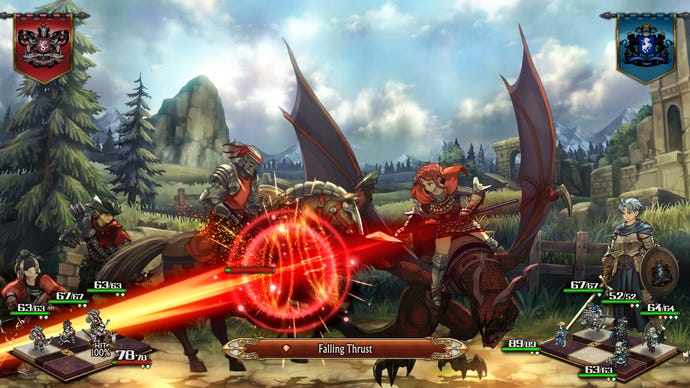 A wyvern rider attacks a soldier in Unicorn Overlord